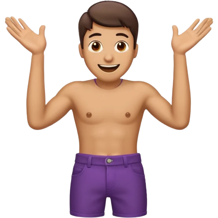 Guy emoji with hands up and out saying why with his eggplant hanging out of his panys emoji