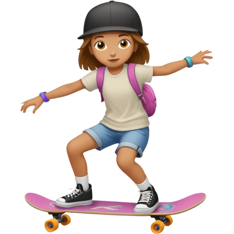 Une petite fille qui a un style de garçon manqué  sur un skateboard  emoji