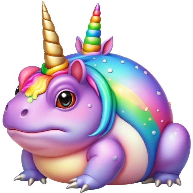 fat round rainbow toad with unicorn horn emoji
