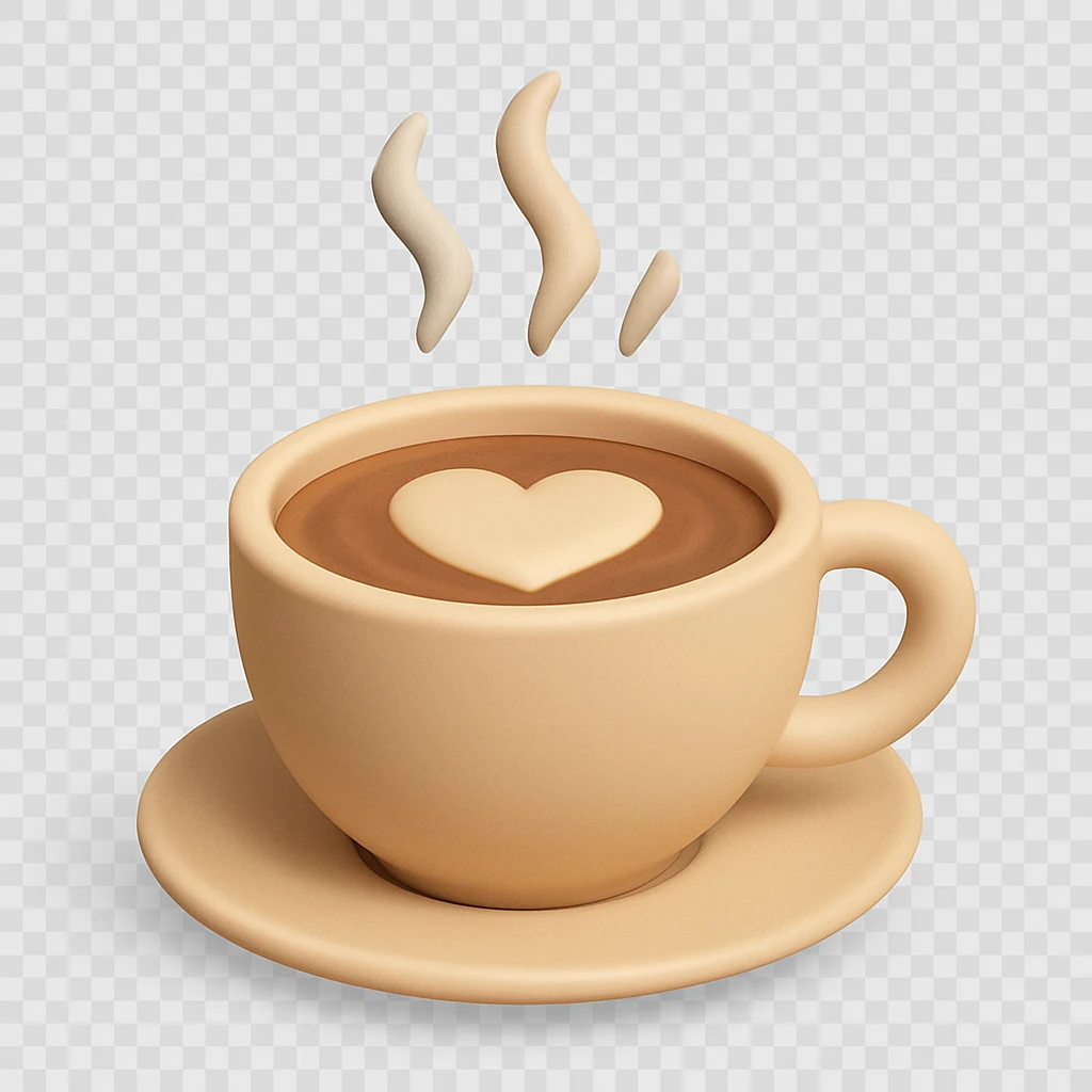 A steaming coffee cup with a heart pattern in the foam emoji