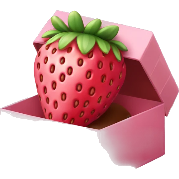 Dessert strawberry on a pink chocolate in a box emoji