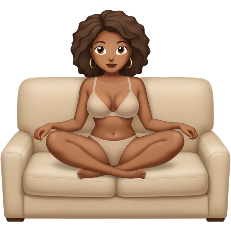 fullbody realistic busty African American topless buxom in undies sitting on couch in comfy missionary legs up sfw emoji