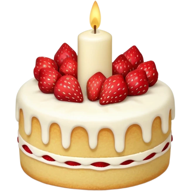 Jellycat vanilla cake with white frostting and strawberries on top with one candle  emoji