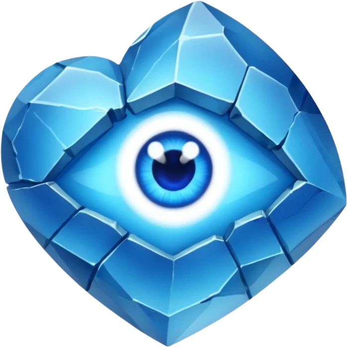 very sharp broken blue gem mineral , multiple irregular chunks, very shiny with two eyes and heart shaped emoji
