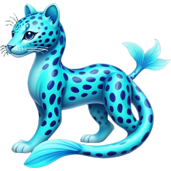 Bioluminescent Neon-Cyan Ripple-Patterned Soft-Scaled Aquatic Fantastical Liepard-Amaura-Manokit-fusion creature (full body) emoji