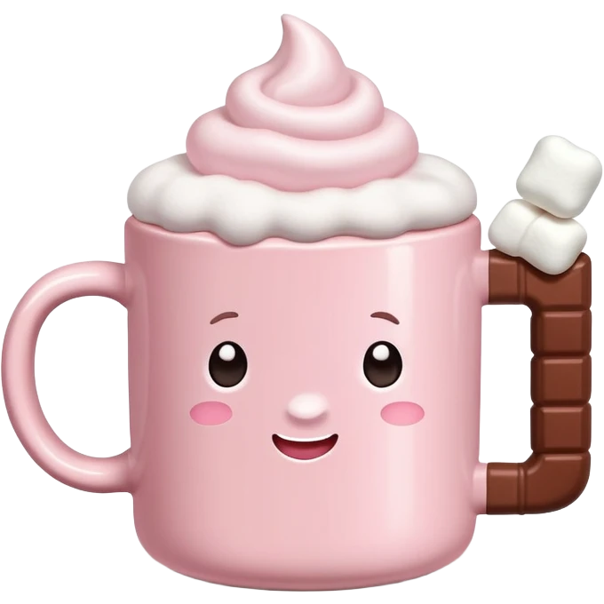 Light Pink mug of hot chocolate with marshmallows  emoji