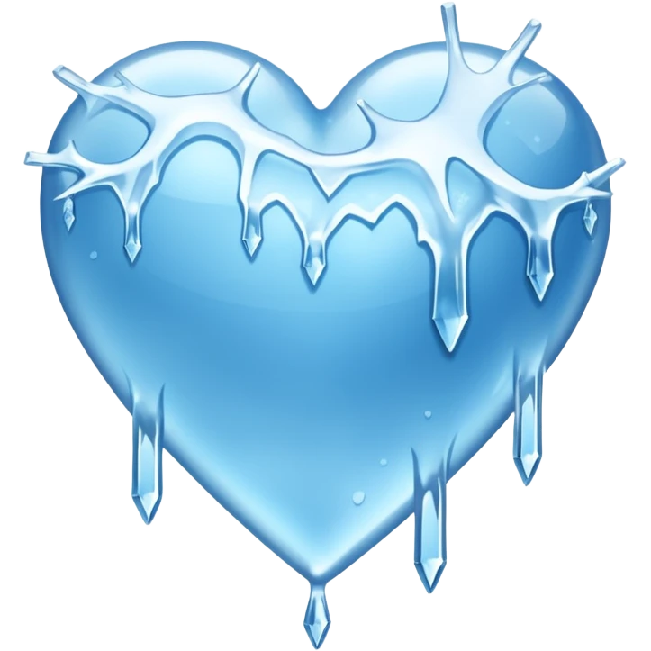 An ice blue heart with frost spidering across it and icecyles dripping from it emoji