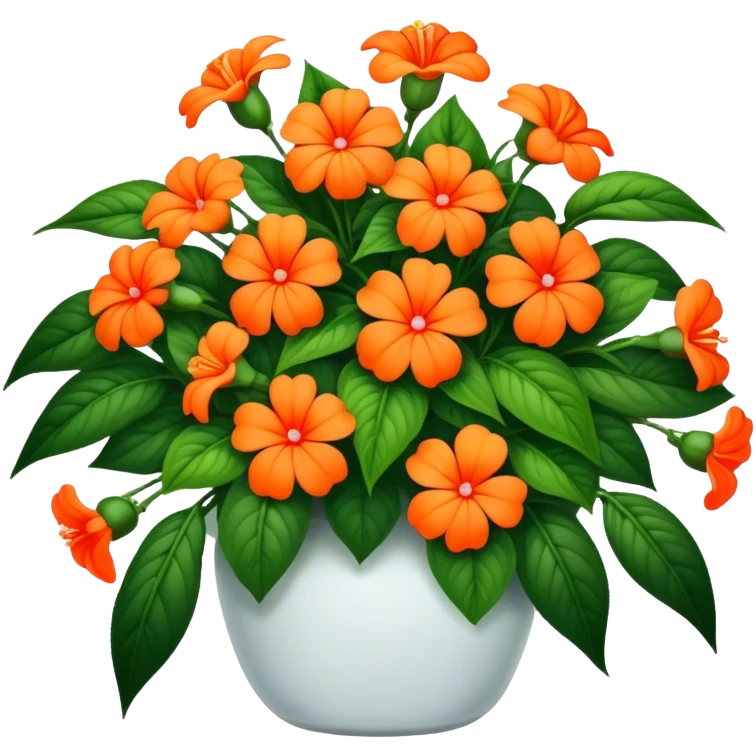 big bouquet Orange Impatiens, luxuriant, stem, leaf emoji
