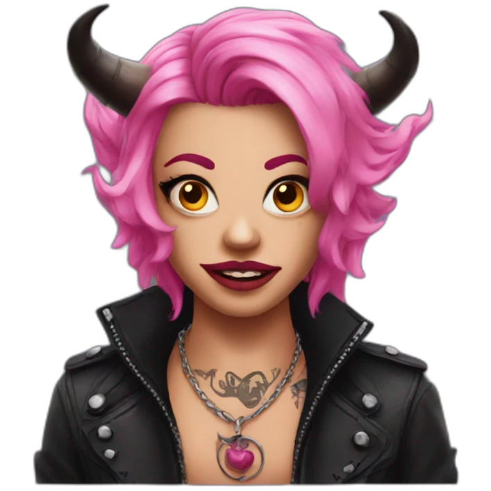 A devil in pink hair and tatto on face  emoji