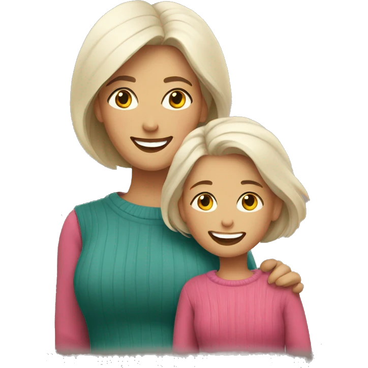 smiling mom and daughter in sweater emoji