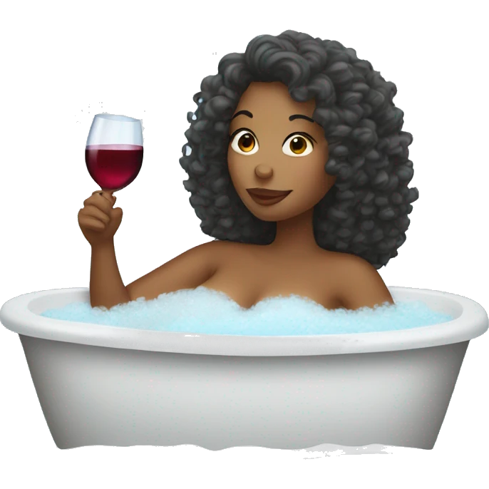 Woman with curly hair drinking wine in a bubble bath emoji