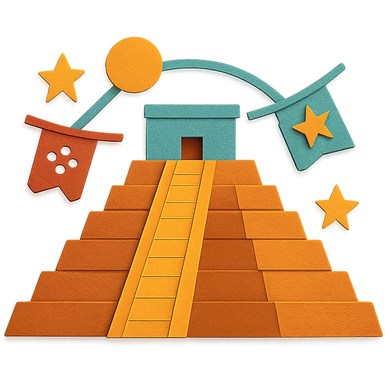Mexican pyramid inspired by Chichen Itza with festive accents in paper craft style emoji