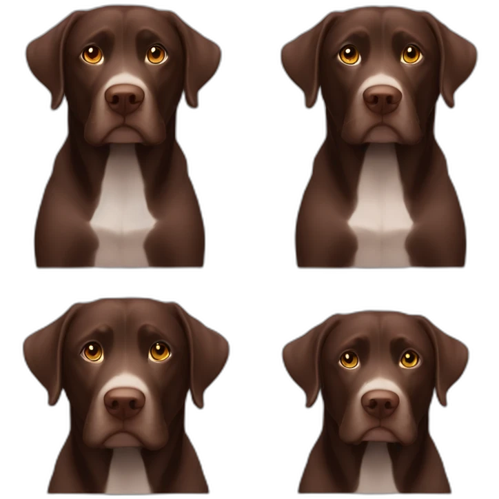 5 years old, female, Chubby, chocolate english lab, tired face, looking at you confused, very small amount of white scruff under chin emoji