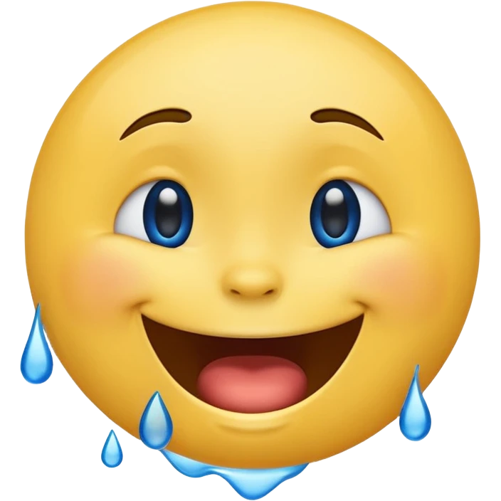 Emoji, yellow round laughing face, blue tears of joy emoji