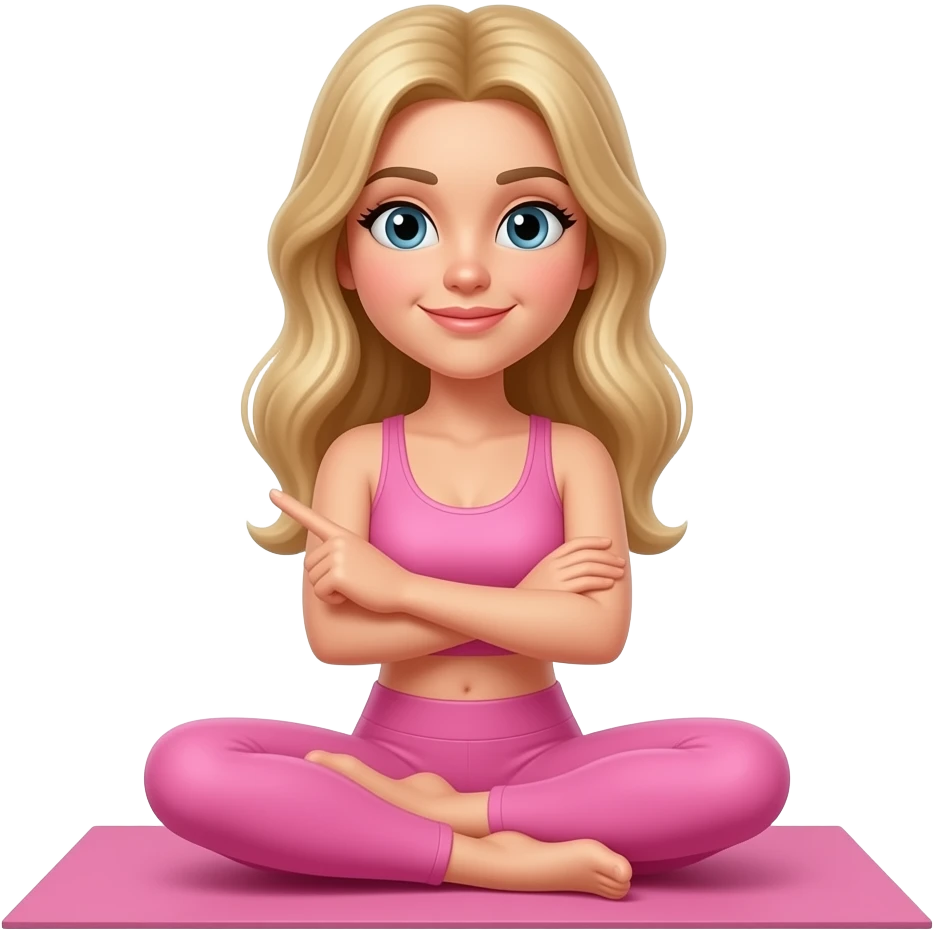 long blonde haired woman gesturing "No" arms crossed in front of her. wearing a pink yoga outfit. emoji