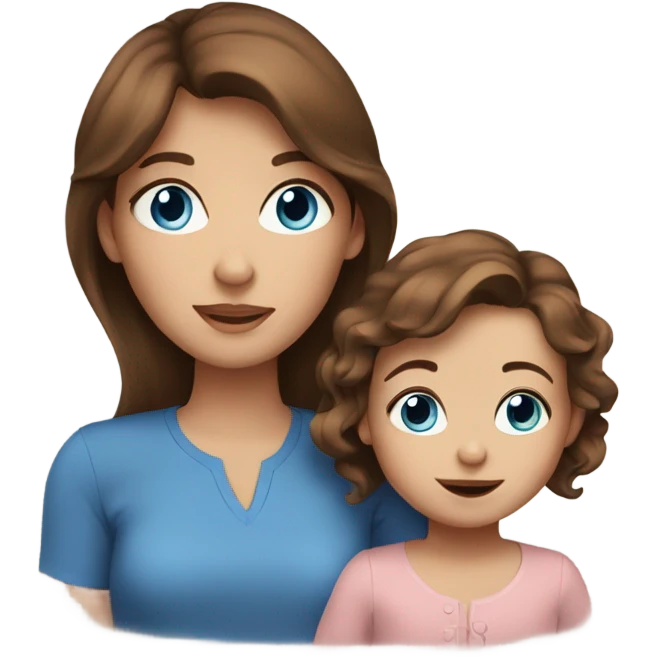 Brown hair blue eyes girl with young toddler emoji