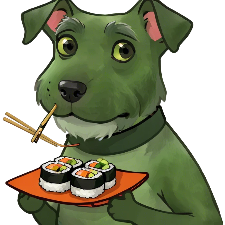 Miniature schnauzer, eating sushi emoji