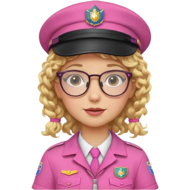 scout girl with pink scout uniform including hat, blonde curly haired and glassess emoji