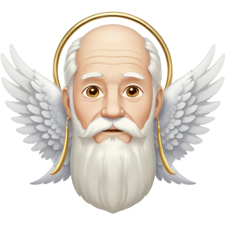 Divine being, elderly man with flowing white hair, long white beard and mustache, large white wings spread behind him, gold hoop earrings dangling from ears emoji