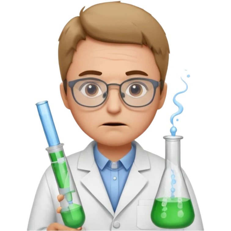 Frowns with Glasses,  Disappointed Scientist: Lab coat, thin glasses, holding test tube, upset expression
 emoji