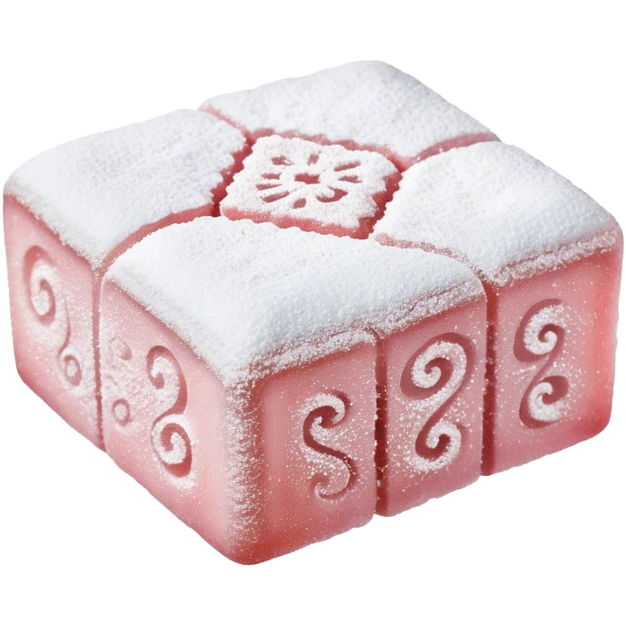 Turkish Delight Cinematic Realistic Turkish Delight Dessert Emoji, depicted as a single, delicate piece of Turkish delight dusted with powdered sugar, rendered with intricate textures and soft, inviting lighting. emoji