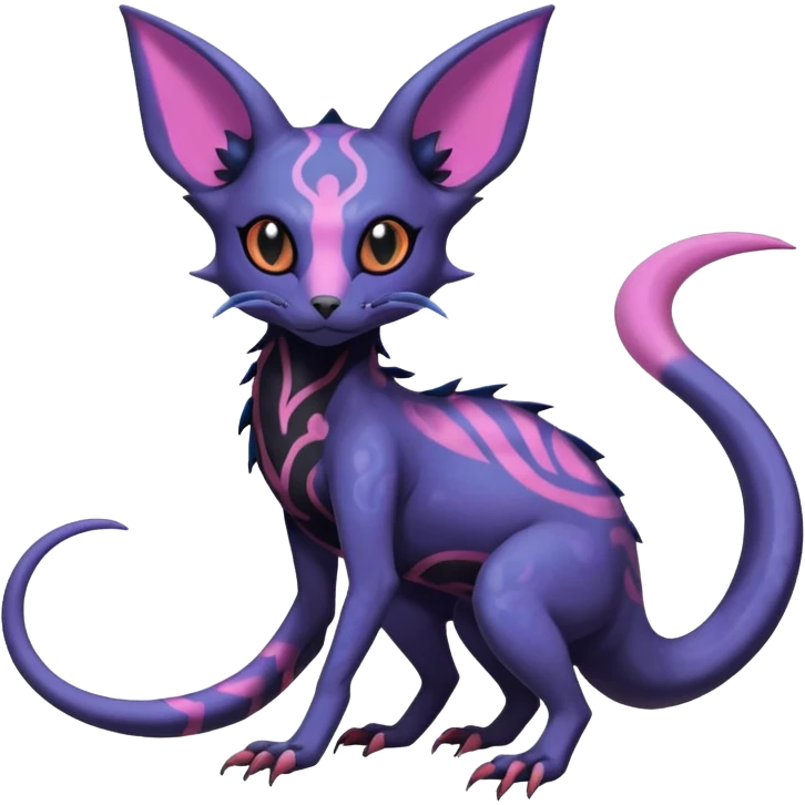 Rare realistic cool cute epic aesthetic gothic colorful Salandit-Amaura-Espeon-Genet-species-Fakemon-hybrid-creature, with markings, full body emoji