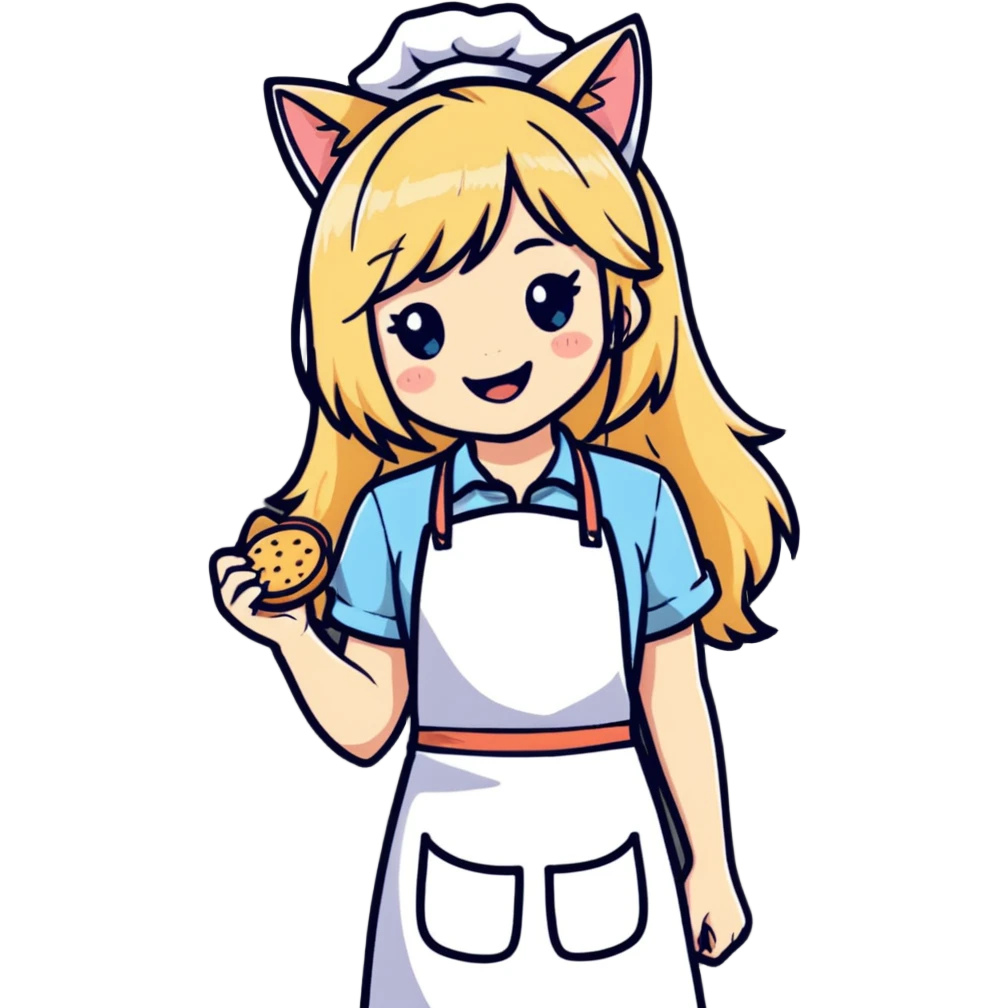 petite blonde catgirl long hair freckles giggling apron only emoji