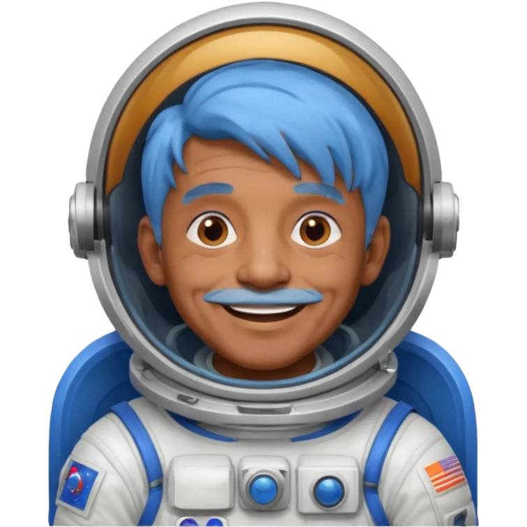old man, brown skin astronaut with blue hair, smile emoji