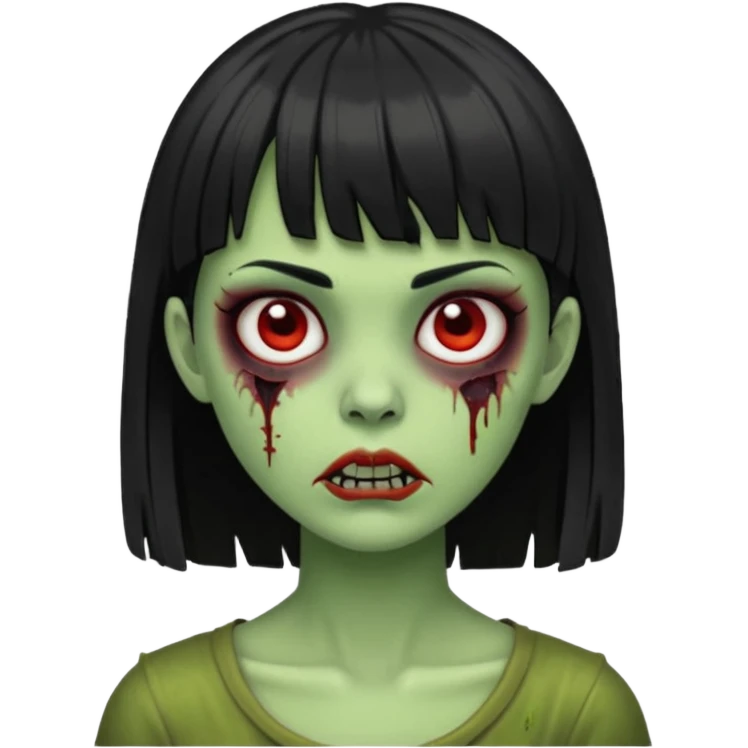 garota zumbi verdecom os cabelos pretos com franja curta emoji