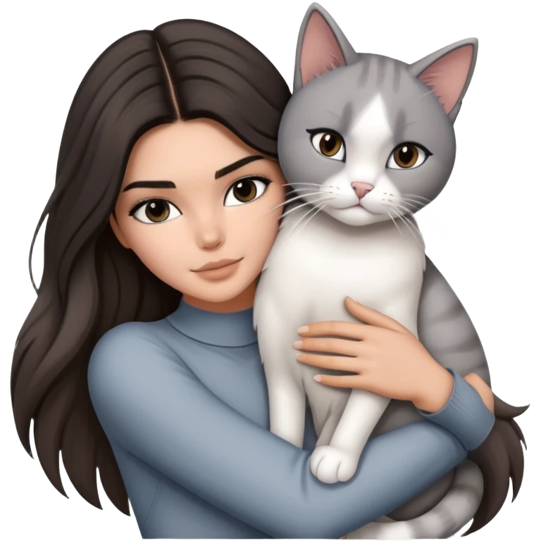 Kendall Jenner long hair with outfit hug one grey white cat emoji