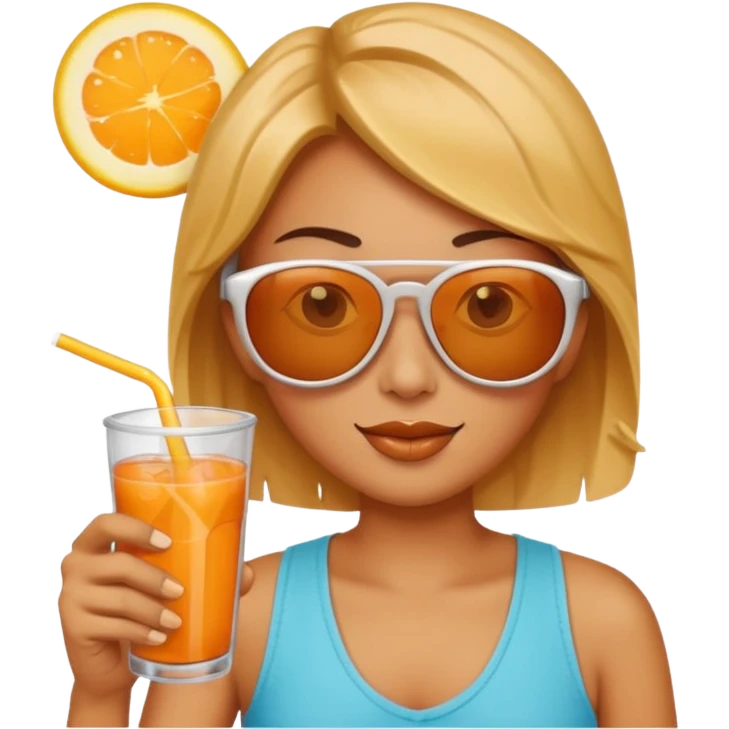 Real Sun is wearing sunglasses and drinking juice with stra emoji