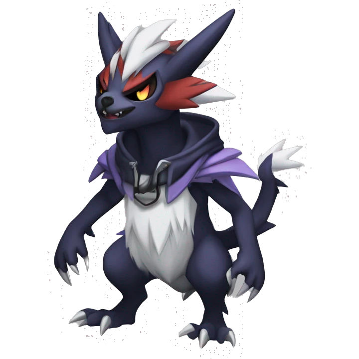 Cool Dark Edgy Absol-Noivern-Quilava-Litten-Pokémon with edgy stripes hoodie spiked collar punk Full Body emoji