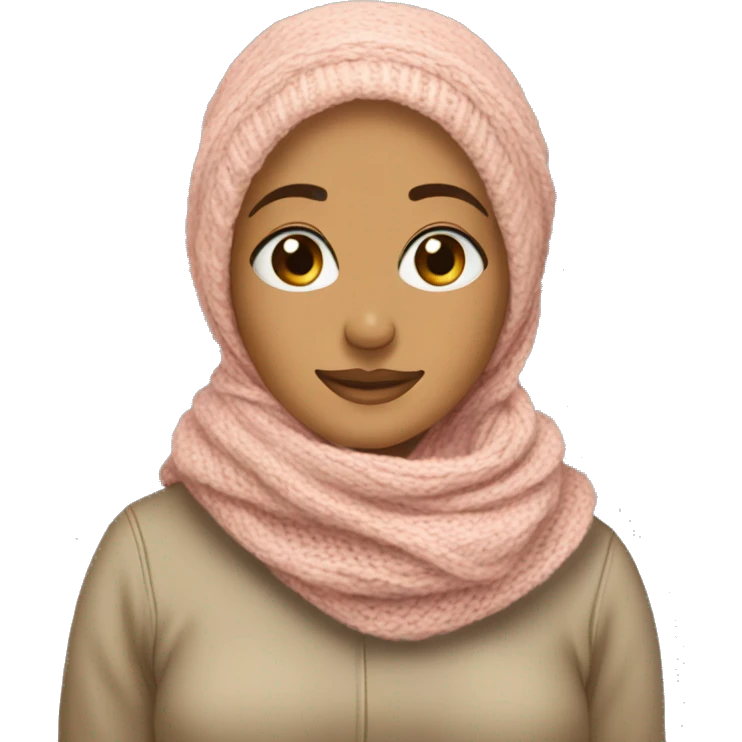 Slightly tanned hijabi with a beanie and a cozy knitted scarf emoji