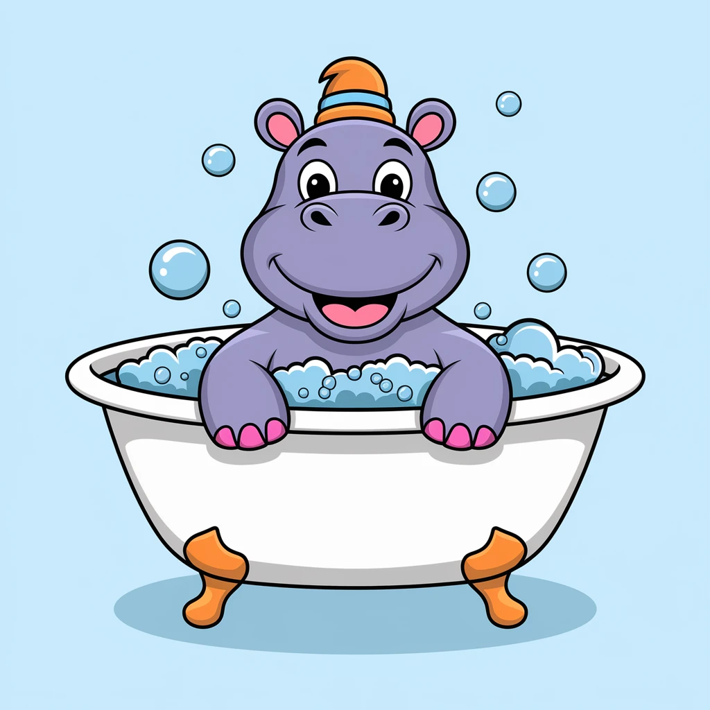 happy hippo with bubbles in bathtub emoji