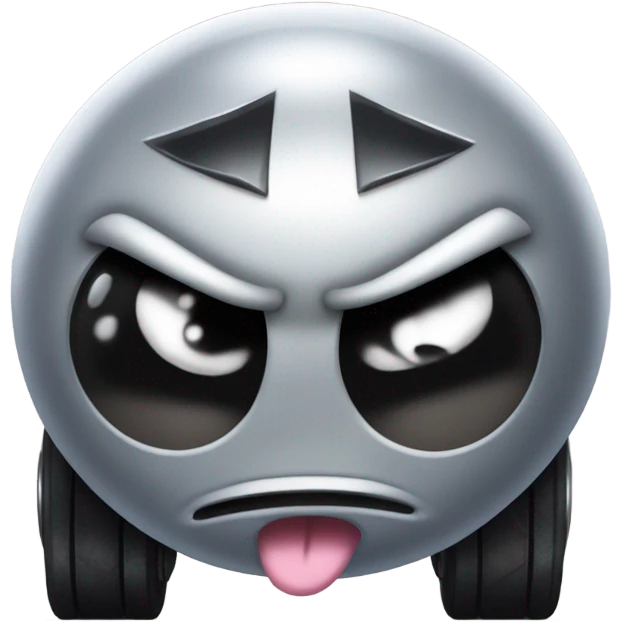 Metal cute mad Kirby Gray ball driving on car wheels with mad eyebrows game emoji