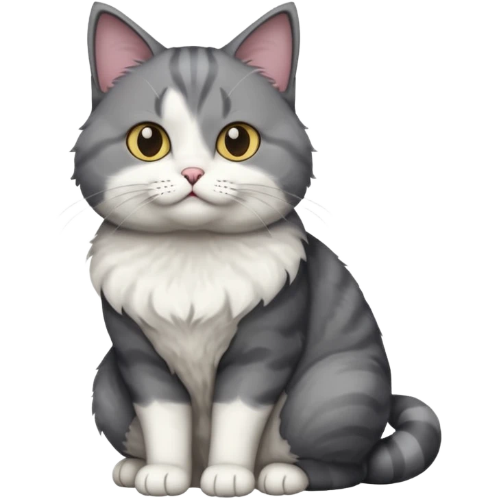 full body dumb looking large short hair dark grey and white cat emoji