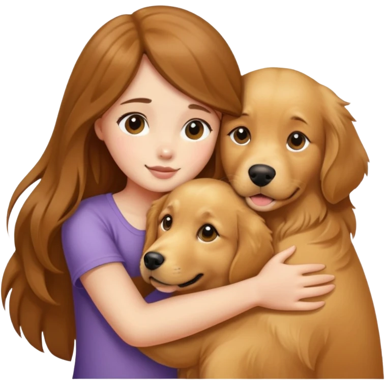 A girl with long  hair tightly hugged a dog emoji