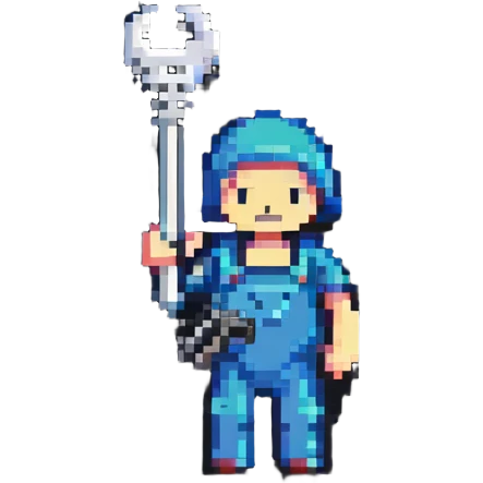 Simple pixel art IT badge with colorful person holding a car wrench key emoji