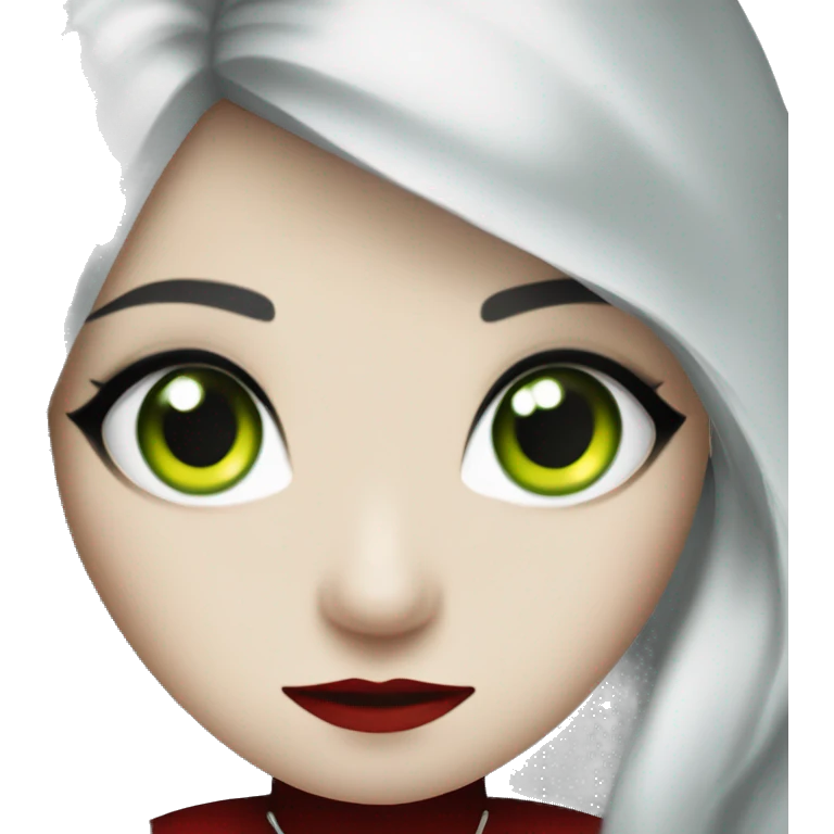 white hair vampire girl green grey eyes vampire red and black dress and necklace emoji