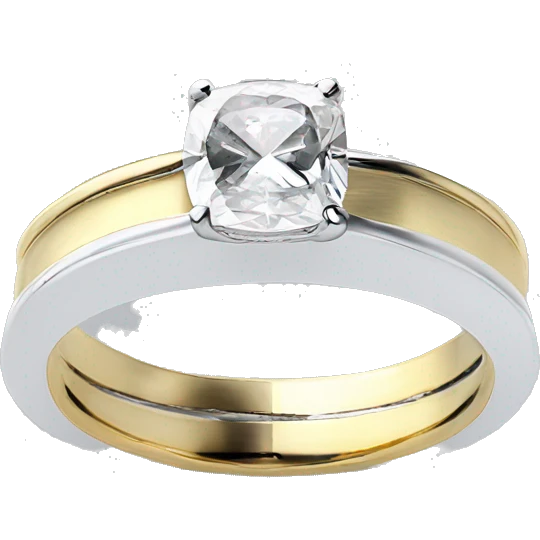 One Cushion cut diamond ring with two tone white and yellow gold band  emoji