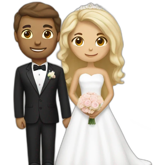 Tan woman with dark brown hair and white man with blonde hair getting married emoji