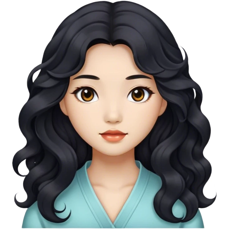 Beautiful girl,Black hair,wavy hair，long hair,Black eyes,Chinese emoji