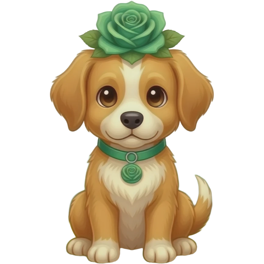 Cute Puppies with emerald green roses and valley of thorns emoji