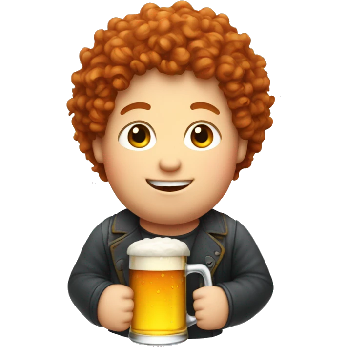 Red curly hair, chubby, drinking beer  emoji
