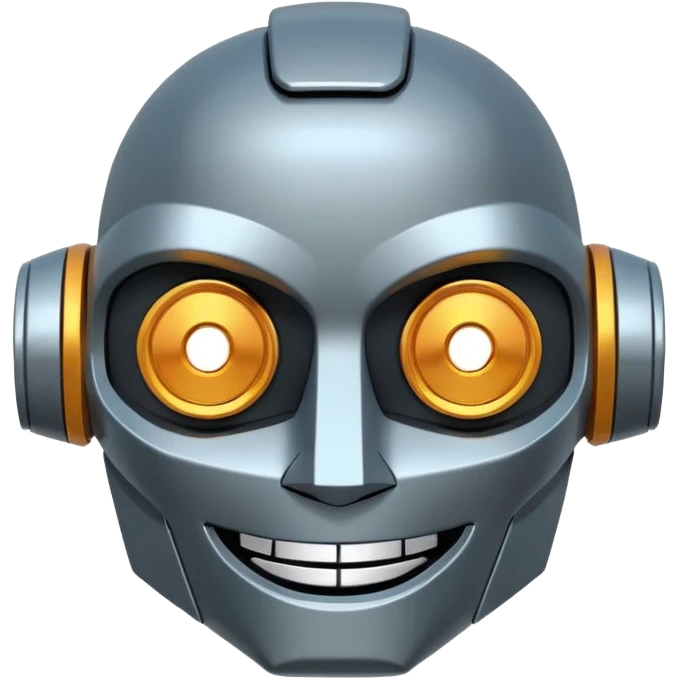evil robot. Only its head. Very low details, just lines and colors, no need to draw in detail. Like an icon. Make it smile emoji
