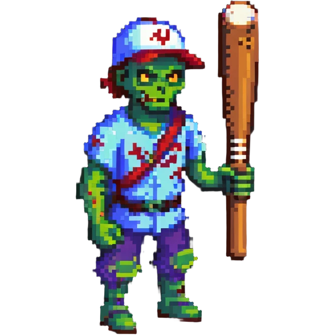 isometric zombie survivor with baseball bat from Project Zomboid emoji