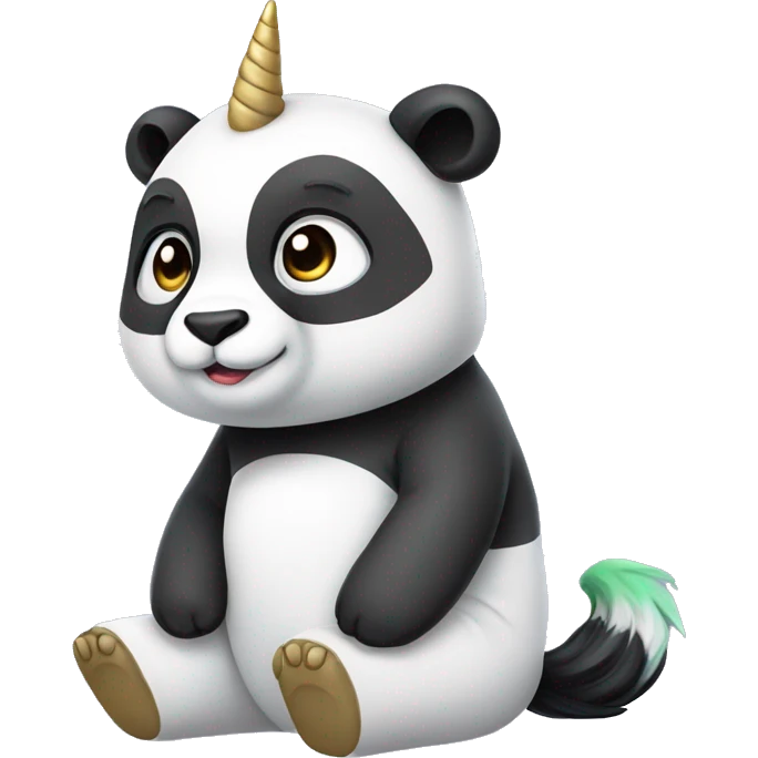 an pandacorn. an mix between panda and unicorn. sitting down. whole body. emoji