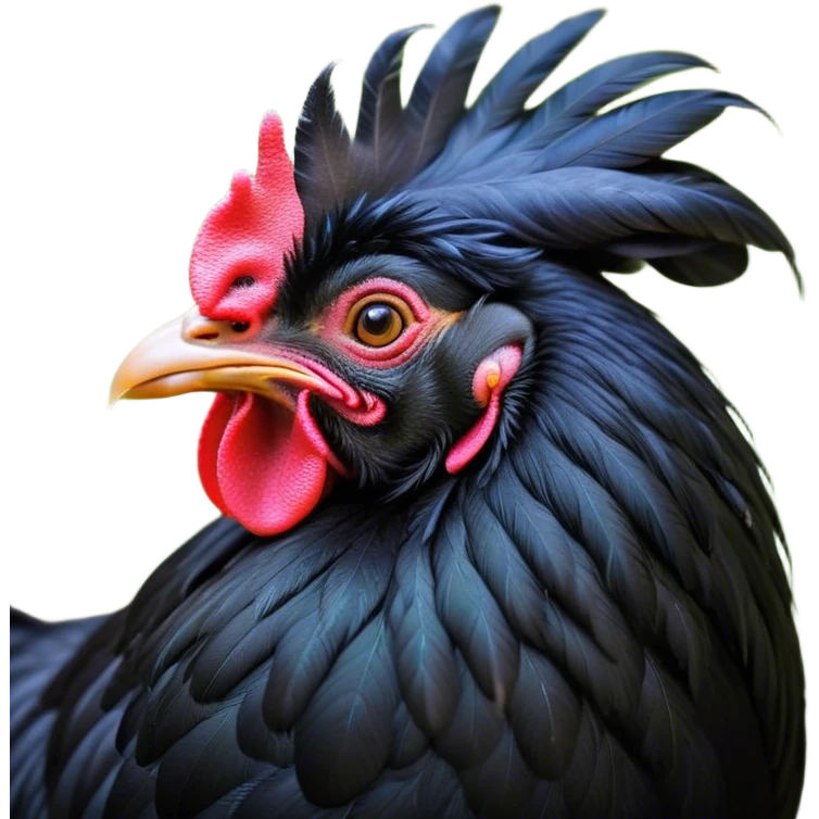 Meme-Worthy Cute Sleeping Black Rooster Portrait Emoji, Head resting peacefully with a contented smile, showcasing a robust build and a luxuriously soft pure black plumage, eyes shut in a serene, restful nap, Simplified yet hilariously adorable features, highly detailed, glowing with a soft, drowsy light, high shine, relaxed and utterly lovable, stylized with an air of playful laziness, bright and heartwarming, soft glowing outline, capturing the essence of a comically sleepy rooster, so meme-worthy it feels like it could instantly become the next viral sensation of adorable slumber! emoji
