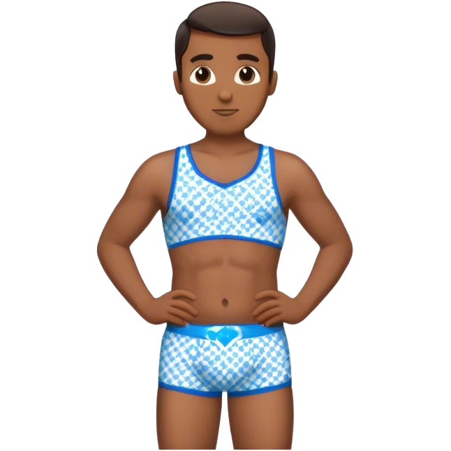 Blue heart patterned men’s briefs hands on hips brown skin emoji