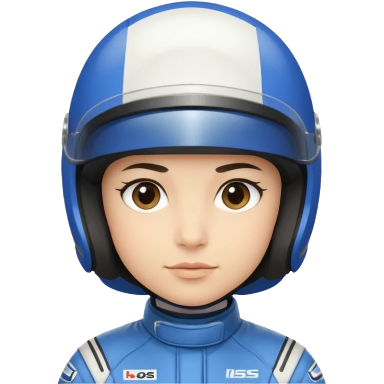 A light-skinned person with short dark hair, wearing a blue racing helmet and an oval face with a neutral look. emoji